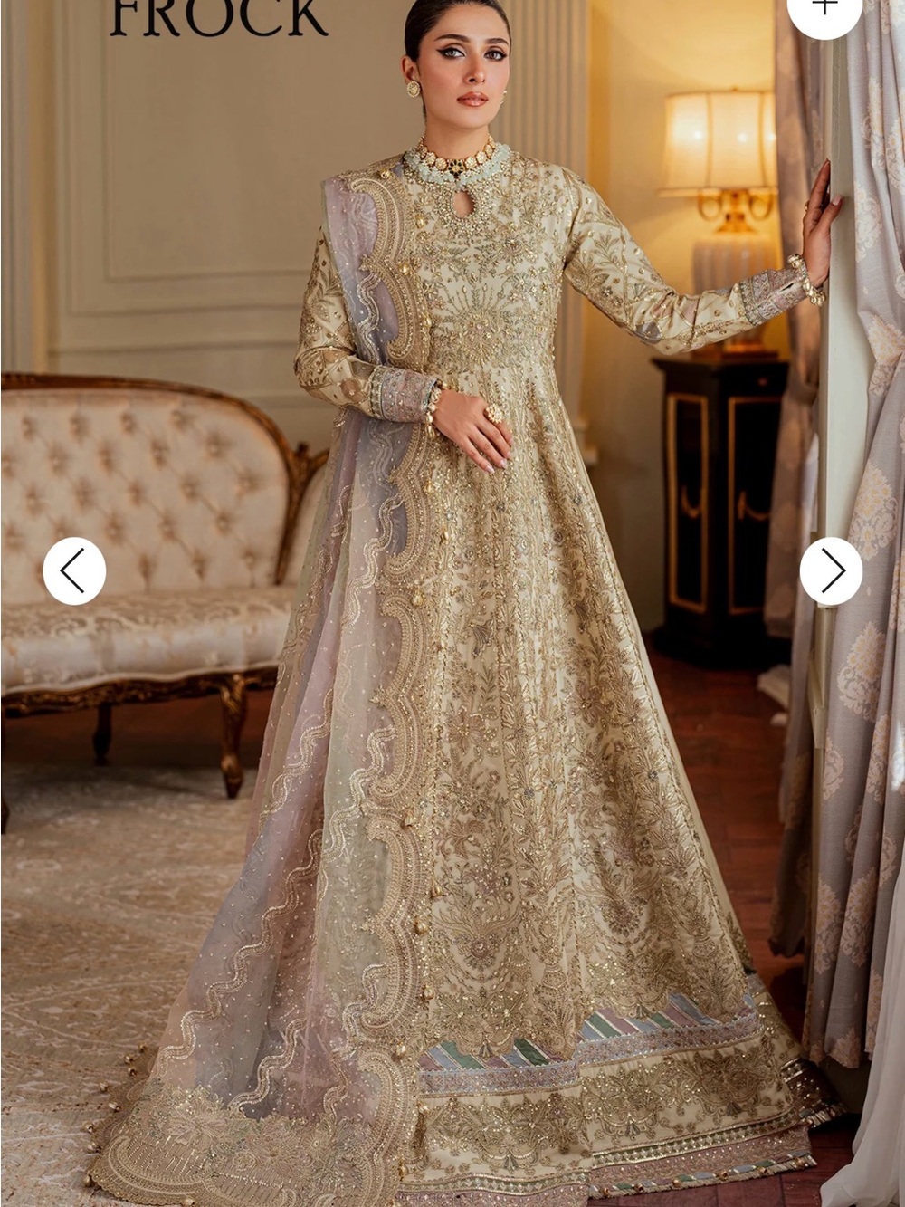 Gold Embroidered Long Sleeve Evening Gown
